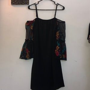 Women’s LBD with floral cold shoulder sleeves